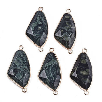 Natural Rhyolite Jasper Links Connectors, with Light Gold Tone Brass Findings, Faceted Triangle, 41.5x20x5.5mm, Hole: 2mm