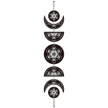 Moon Phase Wood Hanging Wall Decorations, with Cotton Thread Tassels, for Home Wall Decorations, Geometric Pattern, 72.5cm
