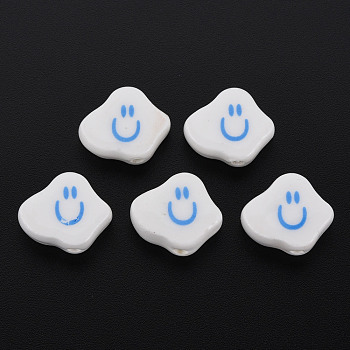 Handmade Porcelain Beads, Star with Smile, White, 14.5x17x6.5mm, Hole: 2mm