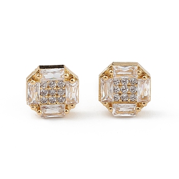 Clear Cubic Zirconia Hexagon Stud Earrings, Brass Jewelry for Women, Long-Lasting Plated, Lead Free & Cadmium Free, Real 18K Gold Plated, 8.5mm, Pin: 0.8mm