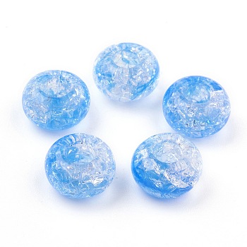 Transparent Crackle Acrylic Beads, Large Hole Beads, Rondelle, Deep Sky Blue, 14x8mm, Hole: 5.5mm, about 510pcs/500g