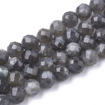 Natural Labradorite Beads Strands, Faceted, Round, 7.5~8x8mm, Hole: 1mm, about 25pcs/strand, 7.48 inch