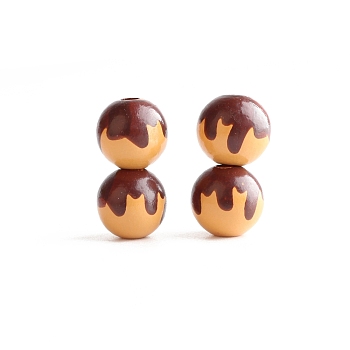 Printed Wood Beads, Round with Chocolate Pattern, Sandy Brown, 16mm