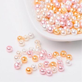 Barely Pink Mix Pearlized Glass Pearl Beads, Mixed Color, 4mm, Hole: 1mm, about 400pcs/bag