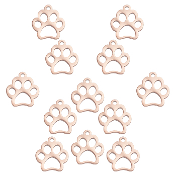 20Pcs 304 Stainless Steel Charms, Dog Paw Prints, Rose Gold, 12.9x11.8x1mm, Hole: 1.5mm