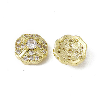 Brass Pave Clear Cubic Zirconia Cabochons, Nail Art Decoration Accessories, with Glass Rhinestone, Four Leaf Clover, Light Gold, 7.5x8x3.5mm