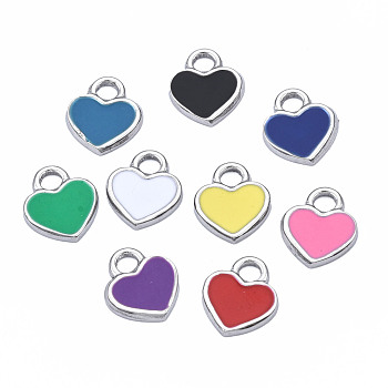 201 Stainless Steel Charms, with Enamel, Heart, Stainless Steel Color, Mixed Color, 12x10.5x1.5mm, Hole: 2mm
