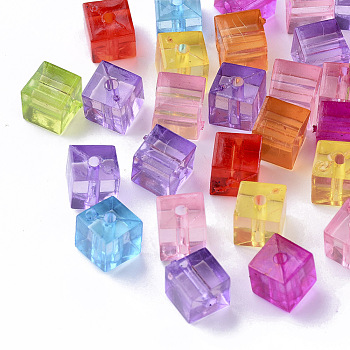 Transparent Acrylic Beads, Cube, Mixed Color, 7.5x7.5x7.5mm, Hole: 1.8mm