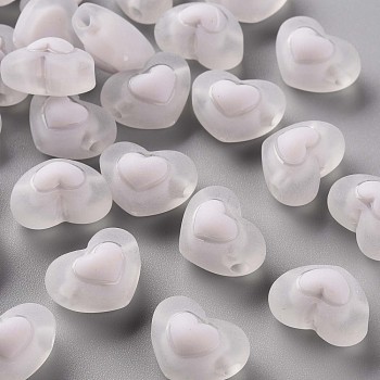 Transparent Acrylic Beads, Frosted, Bead in Bead, Heart, WhiteSmoke, 13x17x9.5mm, Hole: 2.5mm, about 420pcs/500g