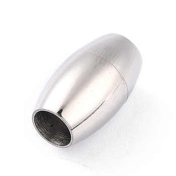 304 Stainless Steel Magnetic Clasps with Glue-in Ends, Bullet, Stainless Steel Color, 18x10.5mm, Hole: 6mm