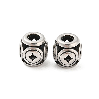 316 Surgical Stainless Steel  Beads, Rhombus, Antique Silver, 9.5x9.5mm, Hole: 4mm