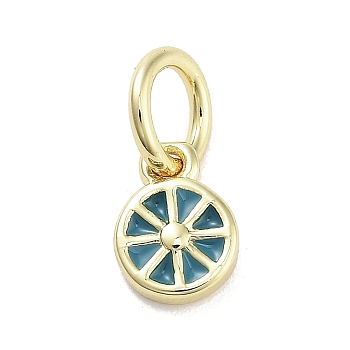 Rack Plating Brass Enamel Charms, with Jump Ring, Long-Lasting Plated, Cadmium Free & Lead Free, Lemon Slices Charm, Real 18K Gold Plated, Cadet Blue, 6x4.5x1.5mm, Hole: 3mm