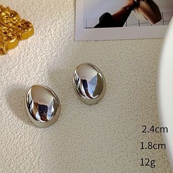 Oval Alloy Stud Earrings, Platinum, 24x18mm