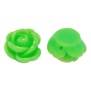 Opaque Rose Flower Resin Beads, Lime Green, 9x7mm, Hole: 1mm