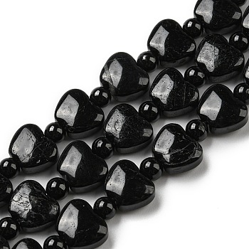 Natural Black Tourmaline Beads Strands, Apple, 9x10.5x5mm, Hole: 1mm, about 35pcs/strand, 15.47''~15.67'' (39.3~39.8cm)
