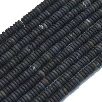 Frosted Natural Black Agate Beads Strands, Dyed & Heated, Rondelle, 6x2mm, Hole: 0.7mm, about 182pcs/strand, 15.16''(38.5cm)