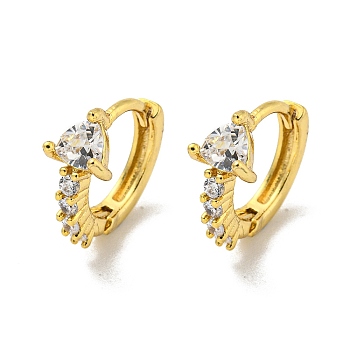 Brass Micro Pave Cubic Zirconia Hoop Earring, Real 18K Gold Plated, Clear, 14x6.5mm