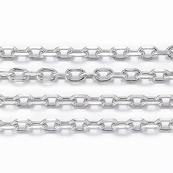 304 Stainless Steel Cable Chains, Diamond Cut Chains, Soldered, Faceted, with Spool, Oval, Stainless Steel Color, 2.5x1.7~1.8x0.5mm, about 65.61 Feet(20m)/roll