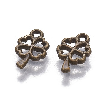 Tibetan Style Alloy Charms, Cadmium Free & Nickel Free & Lead Free, Clover Charm, Antique Bronze, 10x6x1mm, Hole: 1mm, about 5200pcs/1000g