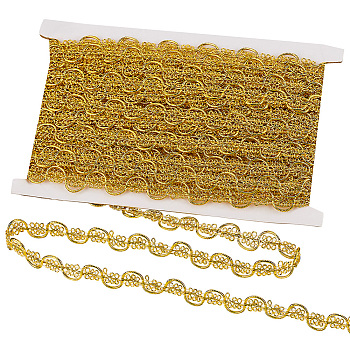 13.5M Polyester Braided Lace Trim, Wavy Bending Lace Ribbon, for Clothes and Curtains Accessories, Gold, 5/8 inch(16mm), about 14.76 Yards(13.5m)/Card