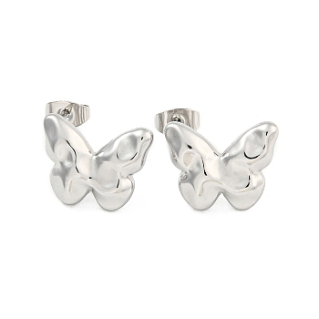 Non-Tarnish Butterfly 304 Stainless Steel Ear Studs, Stud Earrings for Women, Stainless Steel Color, 13x17mm