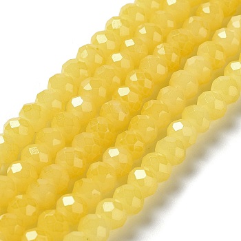 Baking Painted Imitation Jade Glass Bead Strands, Faceted Rondelle, Yellow, 6x5mm, Hole: 1.2mm, about 85pcs/strand, 16.73''(42.5cm)