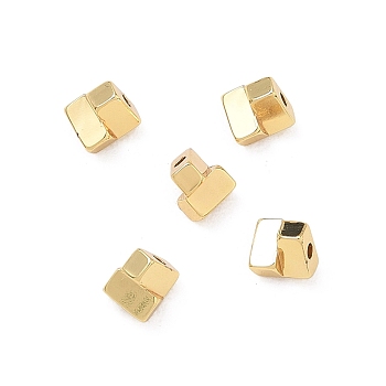 Brass Beads, Assembled Cube, Rack Plating, Long-Lasting Plated, Lead Free & Cadmium Free, Real 18K Gold Plated, 4.5x4x4mm, Hole: 1mm