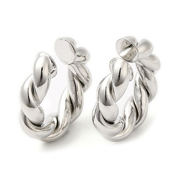 Rack Plating Brass Twist Rope Cuff Earrings for Women, Long-Lasting Plated, Lead Free & Cadmium Free, Platinum, 25x25x6mm