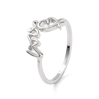 Brass Open Cuff Rings for Women, Word Loce, for Valentine's Day, Platinum, Inner Diameter: 19mm