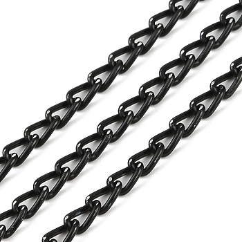 Rack Plating Aluminium Curb Chain, Twisted Chain, Black, 7.5x4.2x1mm 50m/roll