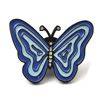 Black Alloy Brooches, Butterfly Enamel Pins for Women, Light Blue, 22.5x29x2mm