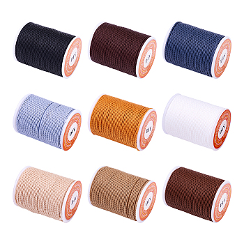 Waxed Polyester Cord, Twisted Cord, Mixed Color, 1mm, about 11m/roll, 9 colors, 1roll/color, 9rolls