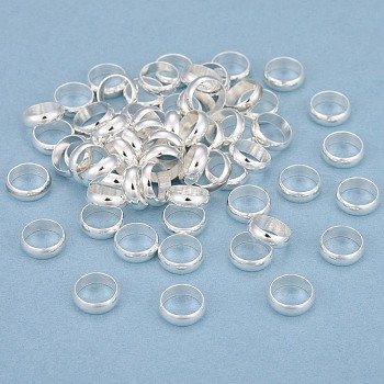 Rack Plating Brass Spacer Beads, Long-Lasting Plated, Flat Round, 925 Sterling Silver Plated, 8x2.5mm, Hole: 7mm