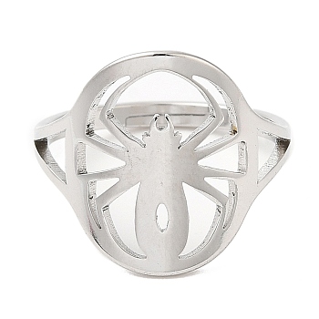 304 Stainless Steel Hollow Spider Adjustable Ring for Women, Stainless Steel Color, Inner Diameter: 16.2mm