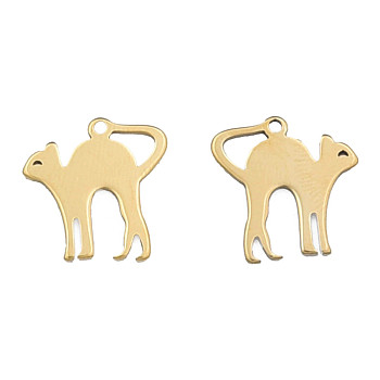 Ion Plating(IP) 201 Stainless Steel Charms, Halloween Style, Cat, Real 18K Gold Plated, 14.5x14.5x1mm, Hole: 1mm