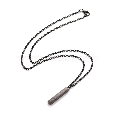 Rectangle avec mot je t'aime 304 collier pendentif en acier inoxydable avec chaîne câble en alliage pour femme(NJEW-M192-01B)-3