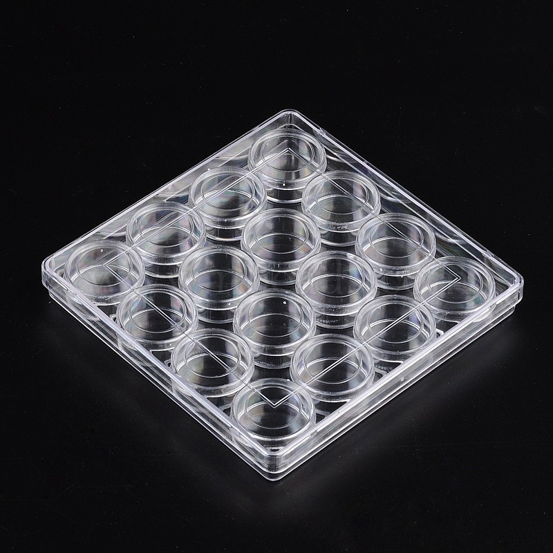 Plastic Bead Containers, Seed Beads Containers, 16 Compartments, Clear,  about 13.0cm long, 20mm thick, Capacity: 5ml(0.17 fl. oz)