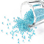 12/0 FGB Grade A Round Glass Seed Beads, Transparent Inside Colours, AB Color Plated, Sky Blue, 2.3x1.5mm, Hole: 1mm, about 48500pcs/pound(SEED-N001-E-314)