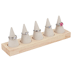 5 Cone Wooden Ring Organizer Holder, with Velvet, PapayaWhip, 20.5x4.9x6.4cm(RDIS-WH0031-02A-04)