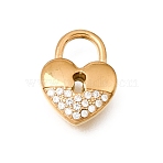 304 Stainless Steel Rhinestone Pendants, Heart Lock Charms, Ion Plating(IP), Real 18K Gold Plated, 15x11.5x4mm, Hole: 5x5mm(STAS-E531-11G)