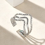 304 Stainless Steel Triple Wave Cuff Open Rings for Women, Stainless Steel Color, 13mm, US Size 9 3/4(19.5mm)(RJEW-A095-01P)
