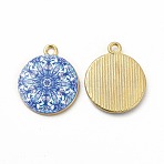Alloy Printed Pendants, Cadmium Free & Nickel Free & Lead Free, Flat Round, Cornflower Blue, 21.5x18x3mm, Hole: 1.8mm(PALLOY-D581-03F)