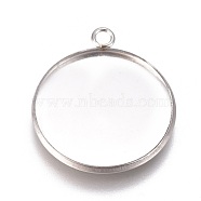 304 Stainless Steel Pendant Cabochon Settings, Plain Edge Bezel Cups, Flat Round, Stainless Steel Color, Tray: 22mm, 27.5x23.8x2mm, Hole: 2.2mm(STAS-G127-13-22mm-P)