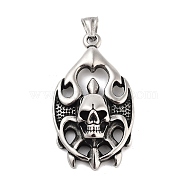 Retro 304 Stainless Steel Big Pendants, Antique Silver, Skull Theme, Oval, 56x32x12mm, Hole: 9x4mm(STAS-I205-38AS-05)