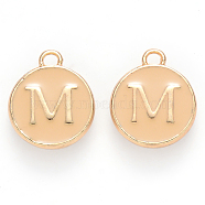 Golden Plated Alloy Enamel Charms, Cadmium Free & Lead Free, Enamelled Sequins, Flat Round with Letter, Wheat, Letter.M, 14x12x2mm, Hole: 1.5mm(ENAM-S118-06M)