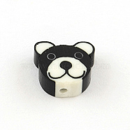 Bear Handmade Polymer Clay Beads, Black, 10~11x11~12x3~5mm, Hole: 1.5mm(CLAY-R060-02)