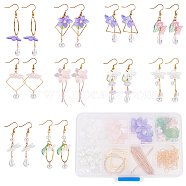 DIY Flower Dangle Earring Making Kit, Including Resin Bead Caps, Acrylic & Glass & Brass Pendants, Glass Beads, Brass Earring Hooks, Mixed Color, 220Pcs/box(DIY-SC0020-07)