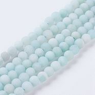 Natural Amazonite Beads Strands, Grade A, Frosted, Round, 4mm, Hole: 1mm, about 90pcs/strand, 15.1 inch(G-J376-19F-4mm)
