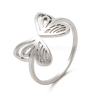 304 Stainless Steel Open Cuff Ring, Hollow Butterfly, Stainless Steel Color, US Size 6(16.5mm)(RJEW-Z026-07P)