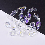 Transparent Glass Pendants, with Glitter Powder, Petal, Clear AB, 17.5x8.5x4.5mm, Hole: 1mm(GLAA-L027-A01)